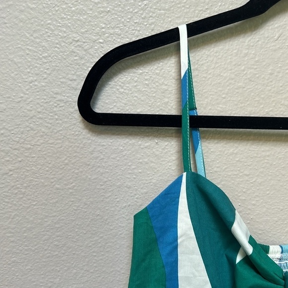 Cupshe NWT teal blue green white striped midi sundress, tie front, feminine, XS - Picture 3 of 12